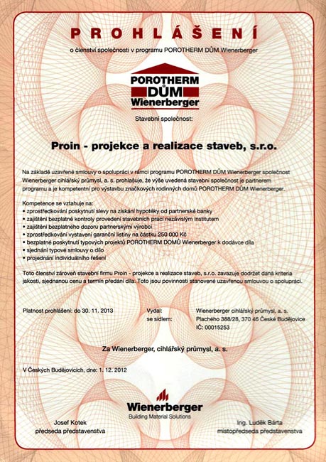 Reference stavební firmy PROIN s.r.o.